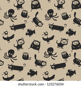 Seamless background with animal silhouettes, vector