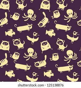 Seamless background with animal silhouettes, vector