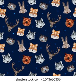 Seamless background with animals in style Poly Low