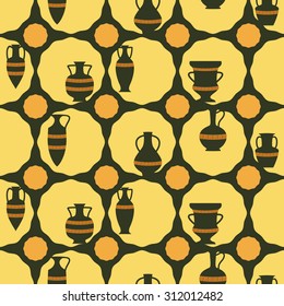 Seamless background with antique amphoras for your design