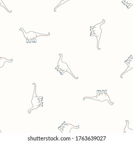 Seamless background Apatosaurus dinosaur gender neutral pattern. Whimsical minimal earthy 2 tone color. Kids nursery wallpaper or boho cartoon animal fashion all over print.