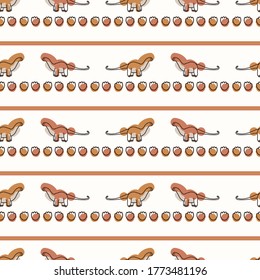 Seamless background Apatosaurus dinosaur stripe gender neutral pattern. Whimsical minimal earthy 2 tone color. Kids nursery wallpaper or boho cartoon animal fashion all over print.