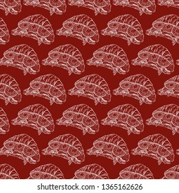 Seamless background of appetizing sandwiches. Hand-drawn illustration