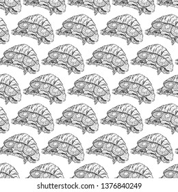 Seamless background of appetizing sandwiches. Hand-drawn illustration