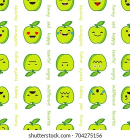 Seamless background with Apple emotions. Vector illustration. Textile rapport.