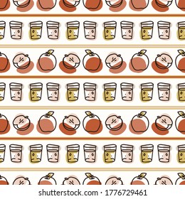 Seamless background apple fruit juice. Gender neutral kid food pattern. Simple whimsical minimal earthy 2 tone color. Baby nursery wallpaper or boho decorative gardening decor all over print. 