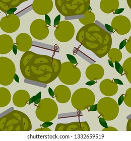 Seamless background with apple jam and apples