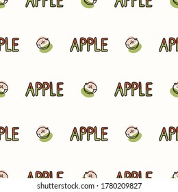 Texto de manzana de fondo sin inconvenientes. Patrón de alimentos para niños neutros desde el punto de vista del género. Sencillo y caprichoso color de la tierra mínimo de 2 tonos. Papel tapizado para bebés o decoración de jardinería decorativa de boho por todas partes. 