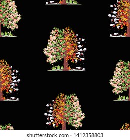 Seamless background of apple trees in various seasons