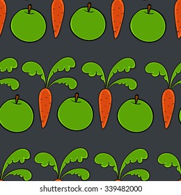 Seamless background with apples and carrots