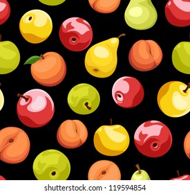 Seamless background with apples, pears and peaches. Vector illustration.
