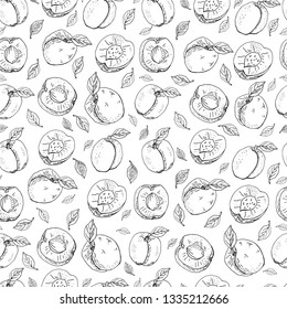 Seamless background with apricot isolated on white. Endless texture for season design.Vector. Print for bed linens, fabric, textiles, wallpaper, greeting cards, wrapping paper,gift box