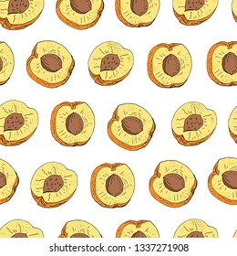 Seamless background with apricot isolated on white. Endless texture for season design.Vector. Print for bed linens, fabric, textiles, wallpaper, greeting cards, wrapping paper,gift box
