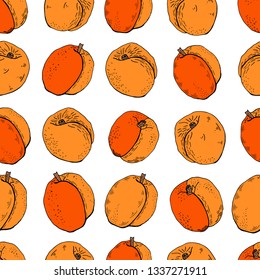 Seamless background with apricot isolated on white. Endless texture for season design.Vector. Print for bed linens, fabric, textiles, wallpaper, greeting cards, wrapping paper,gift box
