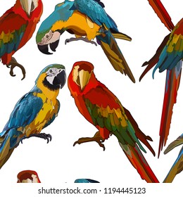 Seamless background with Ara parrots. Vector illustration, EPS 10
