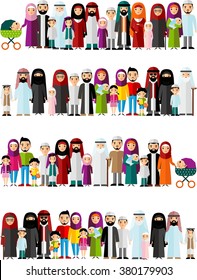 Seamless background of arabic family dressed in national costumes.