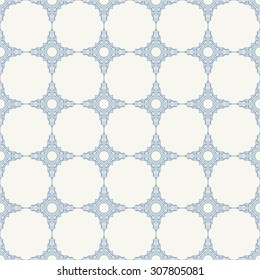 Seamless background in Arabic style. Blue patterns in white wallpaper for textile design. Classic oriental decor