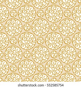 Seamless background in Arabic style. Gold wallpaper with patterns for design. Traditional oriental decor