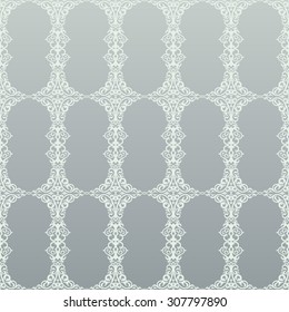 Seamless background in Arabic style. Gray wallpaper with patterns for mosque design. Traditional oriental decor