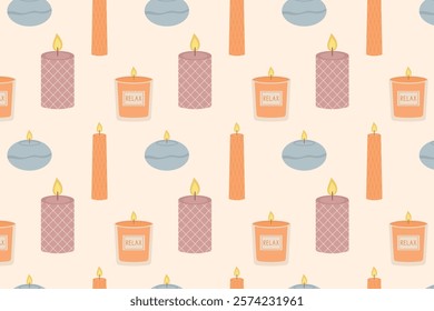 Seamless background with aroma candles. Vector illustration.