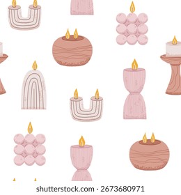 Fondo inconsútil con la vela aromática del olor en estilo plano estético