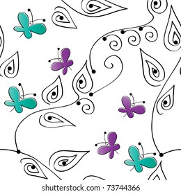 Seamless background with art flowers