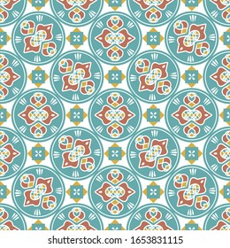 Seamless background in art Nouveau style. Geometric vector pattern in turquoise color.