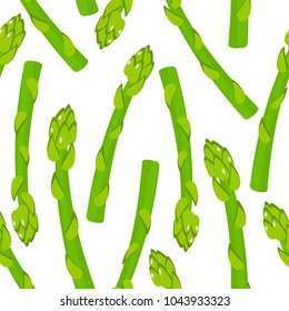 Seamless background. Asparagus green sprouts. Vector illustration cartoon flat icon isolated on white.