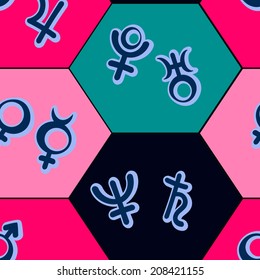 seamless background with the astronomical symbols