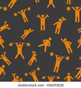 Seamless background , athletes performing exercises with sports equipment, vector illustration.