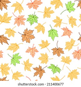 Seamless background of autumn color leaves, vector illustration.