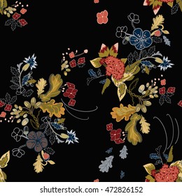 seamless background with autumn flowers and leaves