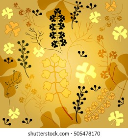 Seamless background of autumn leaves and objects