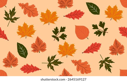 Seamless background with autumn leaves on a light background.Elements for printing,wallpaper,packaging,fabric,banner.Vector illustration