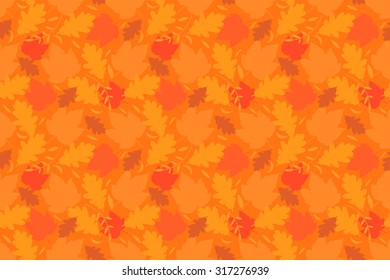 Seamless background with autumn leaves on orange background. vector illustration