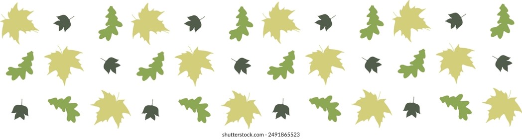 Seamless background of autumn leaves. Pattern of tree leaves Pattern of silhouettes of leaves on isolated white background