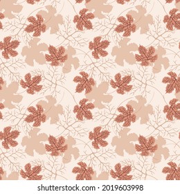 Seamless background with autumn maple leaves in gentle pastel colors. Vector illustrations for wallpaper design, fabric, tile print, decor, packaging, linen products, trendy finishing materials