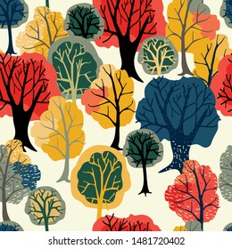 Seamless background with autumn tree, vector design for paper or fabric