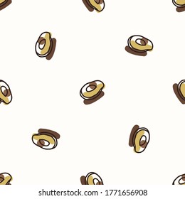 Seamless background avocado. Gender neutral kid food pattern. Simple whimsical minimal earthy 2 tone color. Baby nursery wallpaper or boho decorative gardening decor all over print. 