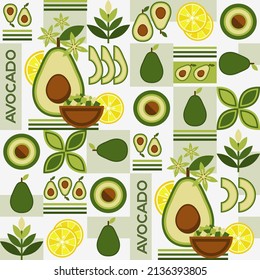 Fondo incomparable con formas geométricas aguacate, limón y abstracto. Un estilo sencillo y minimalista. Buena imagen de marca, decoración de paquetes de alimentos, diseño de cubiertas, estampados decorativos de cocina doméstica