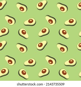 Seamless background with avocado pattern on a cute green background.