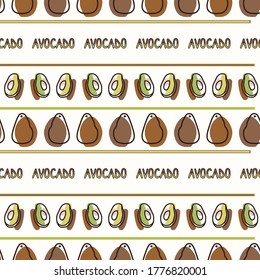 Texto de aguacate de fondo sin inconvenientes. Patrón de alimentos para niños neutros desde el punto de vista del género. Sencillo y caprichoso color de la tierra mínimo de 2 tonos. Papel tapizado para bebés o decoración de jardinería decorativa de boho por todas partes. 