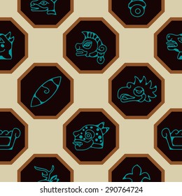 Seamless background with Aztec calendar Day glyphs for your design