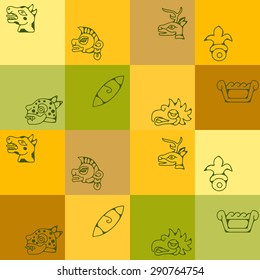 Seamless background with Aztec calendar Day glyphs for your design