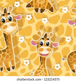 Seamless background with babies giraffes