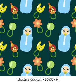 seamless background with babies and rattles