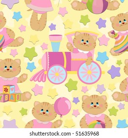 Seamless background with baby's objects with cat (EPS10)