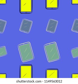 Seamless background or backdrop, handphone or mobilephone hand drawn, for design texture. Vector artwork.