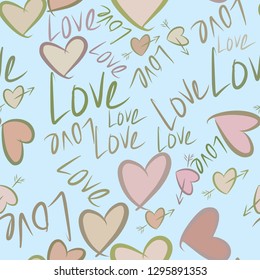 Seamless background or backdrop, love for valentine day, celebrations or anniversary hand drawn, for design texture. Vector artwork.