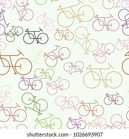 Seamless background or backdrop, outline of bicycle hand drawn, good for design texture. Cartoon style vector.